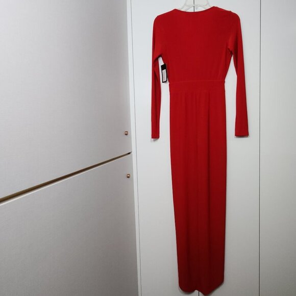 Babe Society Irene Red Long Sleeve Maxi Dress Plunging Neckline Size S - Picture 4 of 7